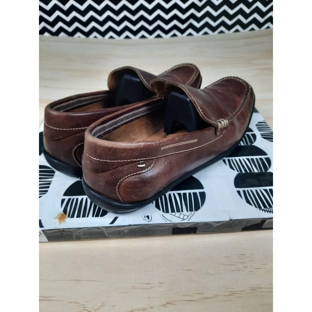 Johnston & Murphy Men Brown Leather Slip On Loafers Moc Toe Shoe Brazil Size 10